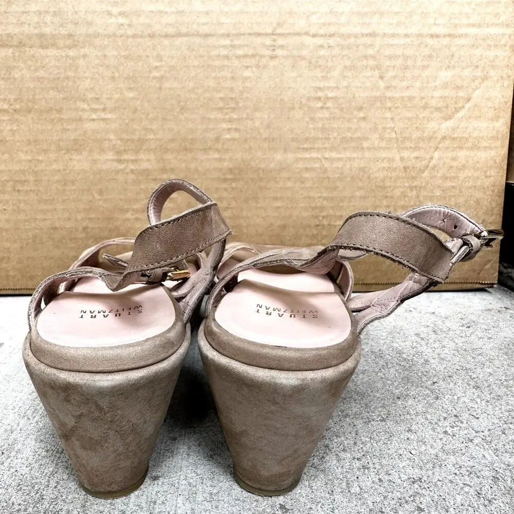 Stuart Weitzman Lockness Nubuck Sandal Tan Wedge Heels Platform Suede 7.5M